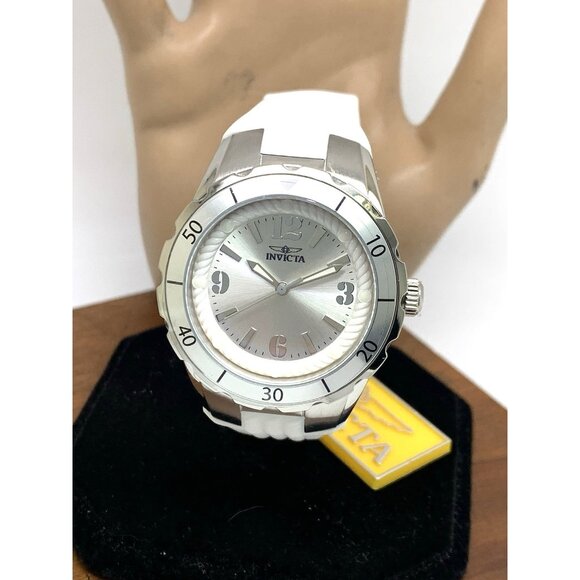 Invicta Women's Watch 17479 Angel Quartz Silver Dial White Rubber Strap 38mm - Picture 1 of 15